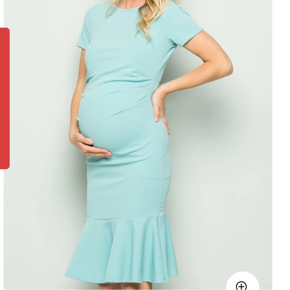 NWT My Bump Sabrina Midi Ruched Bodycon Dress. Light blue. Size Large. NWT